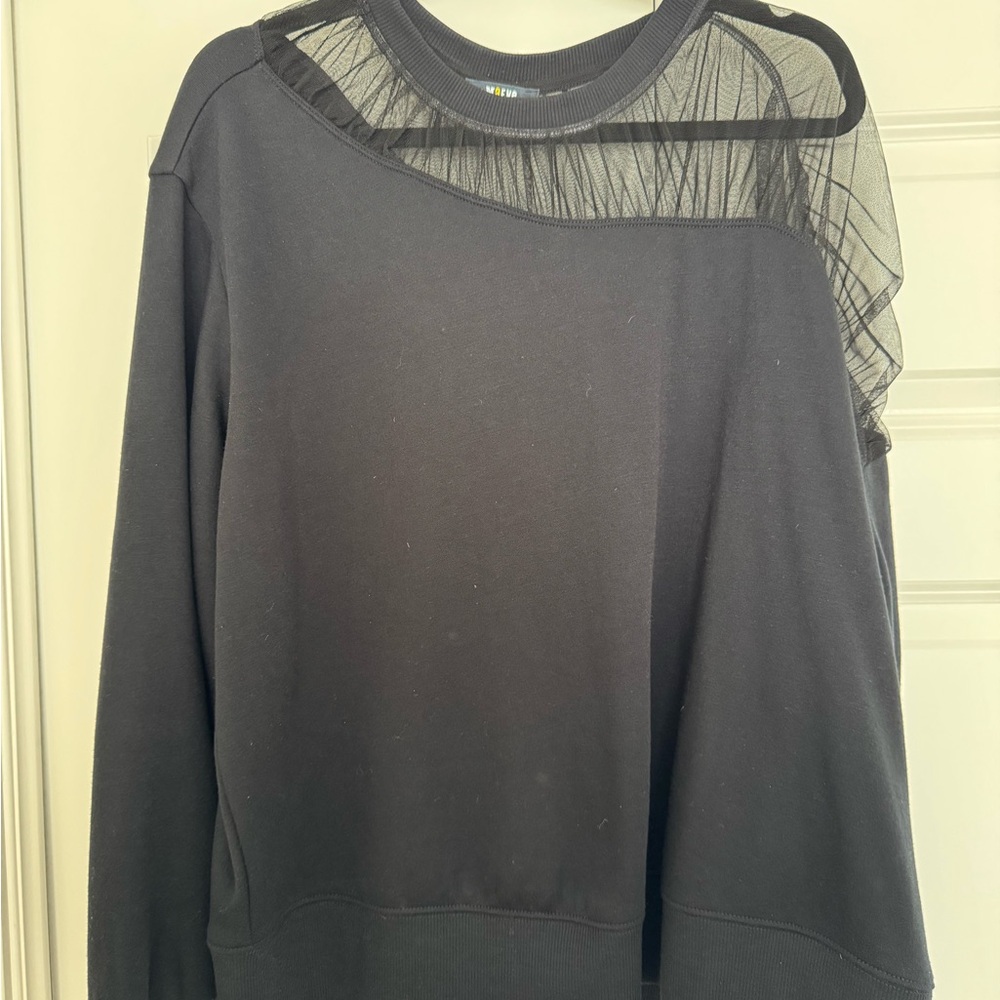 Anthropologie Black Sweatshirt with Sheer Detail